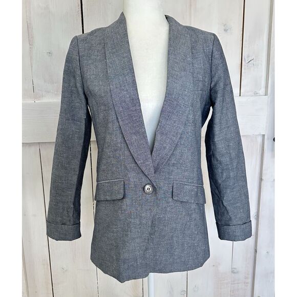 J. CREW unstructured one button blazer in cotton linen Deep Water Navy Size‎ 4 - Picture 1 of 10